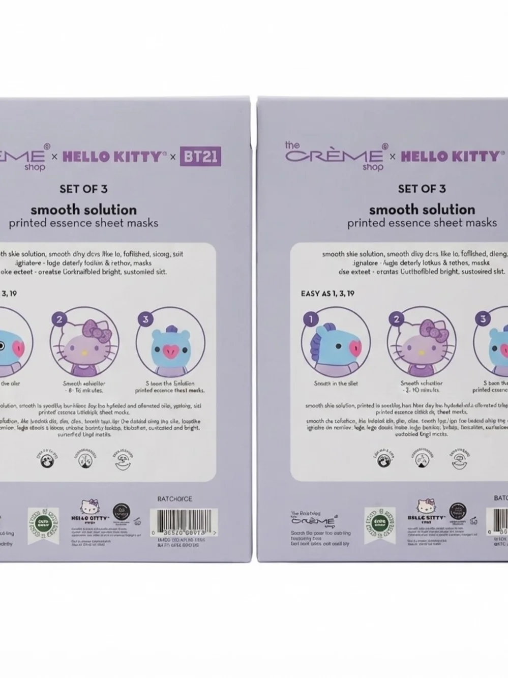 The Crème Shop x Hello Kitty & BT21 Smooth Solution Sheet Masks (Set of 2 Boxes)